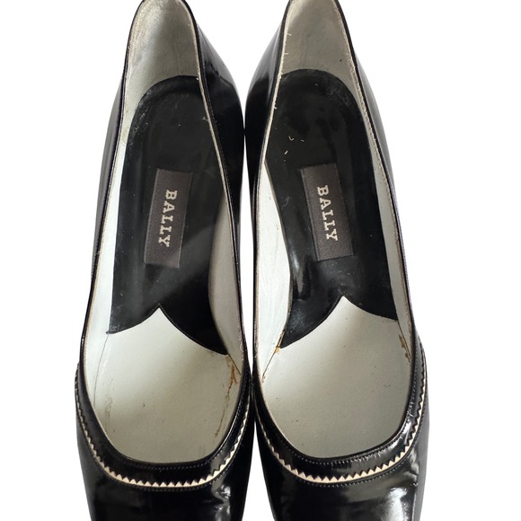 Bally Pumps Womens 6.5 Black Marsanny Patent Leather Pointed Kitten Heel Italy - Picture 4 of 11